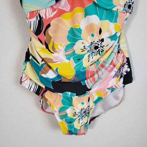 Maxine of Hollywood Swimsuit 14 Multicolor One Piece Tropical Floral Smoothing - Picture 3 of 11